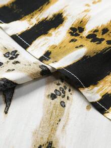 男士扎染印花单排扣休闲短袖衬衫 - 黃色 - 查看 6