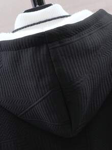 男士长袖休闲宽松保暖连帽夹克 - 黑色 - 查看 5