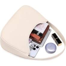 Bolso de hombro de moda para mujer, bolso tipo tote lindo, bolso de mano mini embrague, bolso axilar para uso diario/trabajo/viajes/salidas casuales - Patrón de lichi beige - Ver 2