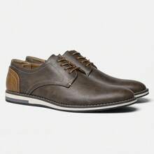 Men's Business Casual Shoes, Color Block Leather Upper, Retro Derby Shoes, KD4163 White Stitching