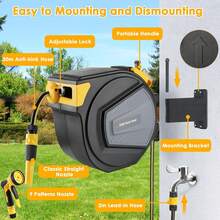 20/30m Hose Reel With Garden Hose, Wall-Mounted Hose Reel, 180° Swivel & Automatic Rewind, Wall-Mounted Hose Box Including 9-Function Hand Shower, For Watering, Car Washing - Xám đậm + vàng - Xem 3
