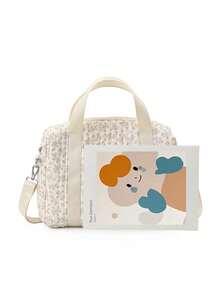 1 件绗缝碎花和熊图案手提包，田园妈妈婴儿车挂袋，便携式多功能孕妇尿布包，适合户外使用