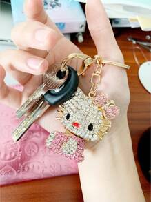 Sanrio Chaveiro de diamantes Sanrio Hello Kitty, chaveiro cravejado de diamantes, pingente de bolsa feminina, chaveiro de metal para carro, acessório de bolsa, decoração de bolsa e pingente de carro, com fivela, acessórios domésticos, presente feminino, aniversário, dia das mães, dia das crianças, formatura, dia de ação de graças, presente de Natal para amigos e familiares