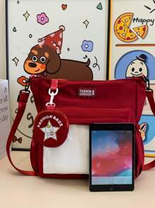 1 pieza Bolso de hombro con combinación de colores para niñas, versátil y de moda, bolso escolar informal con cierre de cremallera, adecuado para uso diario y en el campus