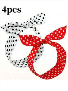 2/4pcs Polka Polka Dot Headband Suitable For Girls And Women, Vintage Bandana (Red, Black, White) Printed Headband From The 1950s, Cute Bow Dots, Hair Accessories For Women's Daily Use Turban Headband Sweatband