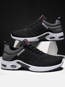 [Gorpcore Mountain Style] Men's Outdoor Fitness/Commute/Summer Outfit Black & White Contrast Breathable Mesh Cushioned Air Sole Sneakers, Round Toe Mid-Top Lace-Up 3cm Hidden Elevator Lightweight EVA Midsole Running Shoes ,Gym 2000s Style Valentine's Day Ideas - Multicolor - View 10