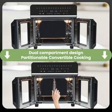 Emphsism Friggitrice ad aria calda da 23 litri, mini forno, friggitrice ad aria calda a doppia zona, forno XXL da 1800 W con touchscreen a LED, 15 programmi, con ricettario e accessori.