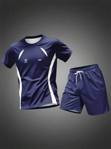 Men's New Arrival Round Neck Short Sleeve T-Shirt And Drawstring Shorts Sports Casual Suit For Summer
