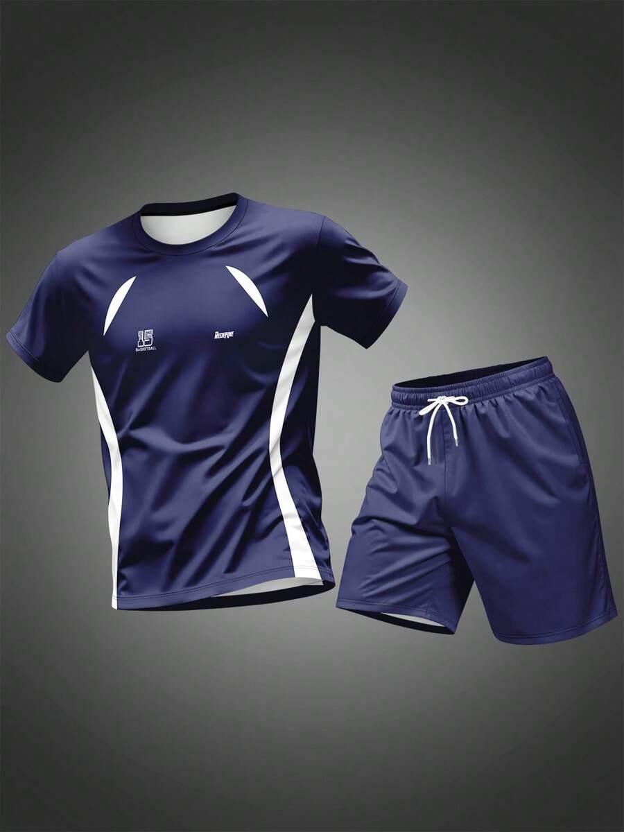 Men's New Arrival Round Neck Short Sleeve T-Shirt And Drawstring Shorts Sports Casual Suit For Summer