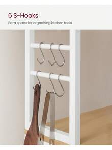 Kitchen Storage Rack, Coffee Bar, Baker's Rack, Total 6 Shelves And 6 Hooks, For Microwave, Steel Frame, Industrial, Oak Colour And White - Yellow - View 5
