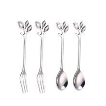 4/12/20 Stück Besteck-Set aus Blatt-förmigen Edelstahl Dessertlöffeln und -Gabeln, kreatives Geschirr für Zuhause, Restaurant, Café, Schulbedarf