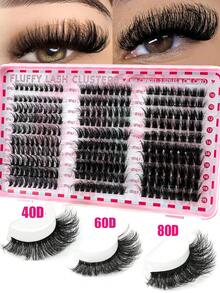 300pcs/Set Artificial Mink Eyelashes, 40D/60D/80D Fluffy Individual Eyelash Extensions, 5D Effect 0.07mm Curled Dramatic Eyelash Extensions 10-18mm Mixed Tray, Makeup Tools, High Volume Personal Eyelash Extension, Suitable For DIY Home Use, Everyday Makeup, Cosplay - D - 查看 2