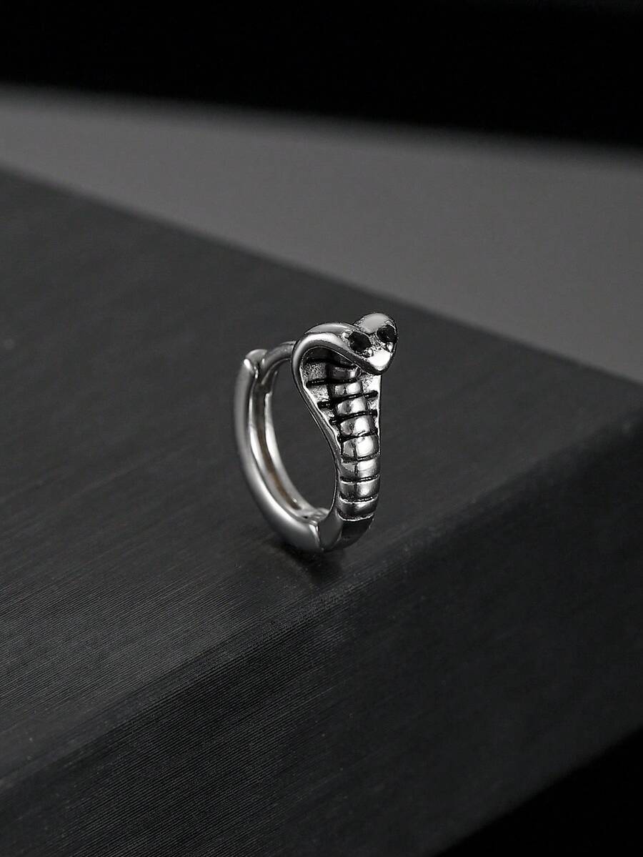 1 pieza Pendiente de acero inoxidable con estilo punk de serpiente para hombres - Plateado - Ver 1
