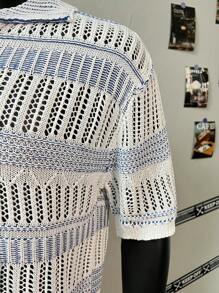 Polo shirt en tricot rayé ajouré pour homme