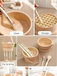 1 件三合一硅胶化妆刷清洁碗、清洁垫、干燥架、收纳盒、美容海绵清洁器、多功能化妆刷清洁工具