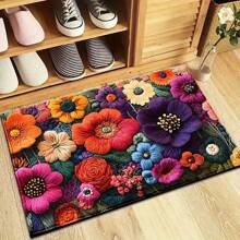 1pc Soft Faux Wool Floral Print Bath Mat, Kitchen Mat, Doormat - Super Plush Microfiber, Anti-Slip Quick Dry, Suitable For Kitchen, Bathroom And Decoration