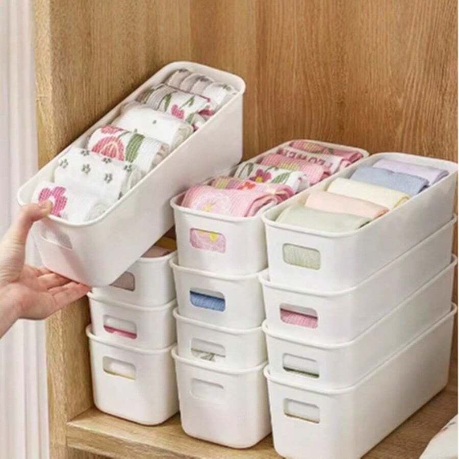 10Pcs White Plastic Storage Bins With Handles, 8.86"X3.54"X2.95" White Plastic Organizer Basket, Versatile Open Drawer Organizer For Nursery Room, Toy, Hair Accessories, Phone Cases, Kitchen, Cupboard, Office, Bathroom, Home Tidy Open Storage Boxes, Space Saving - Storage Box - View 1