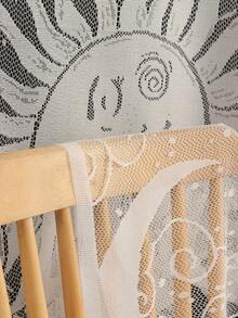 1 pieza Cortina minimalista y fresca con diseño simple de sol y luna, cortina media, separador de ambientes - Blanco - Ver 8