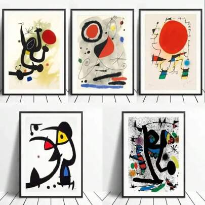 1pc Vibrant Modern Pop Wall Art Joan Miro Surrealism Colorful Abstract Canvas Poster Prints For Bedroom Living Room Decor Perf Optional Frame ﻿