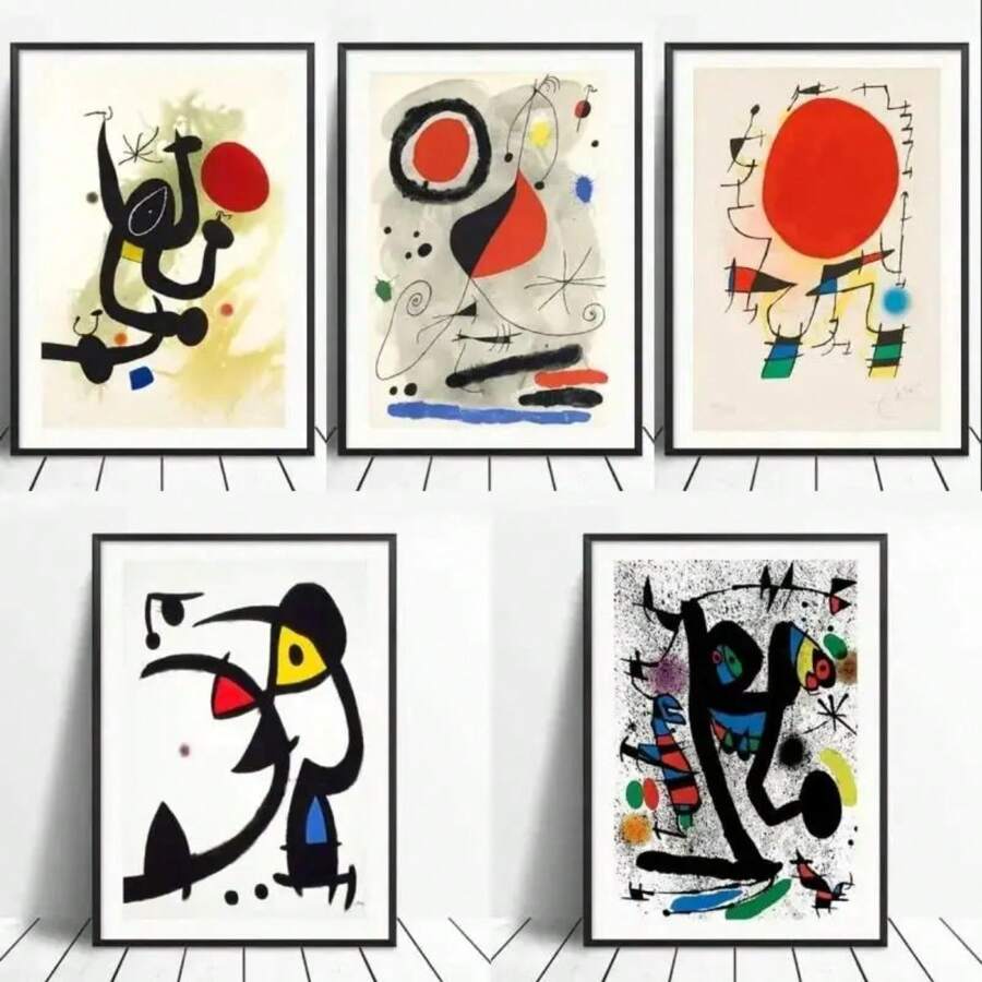 1pc Vibrant Modern Pop Wall Art Joan Miro Surrealism Colorful Abstract Canvas Poster Prints For Bedroom Living Room Decor Perf Optional Frame ﻿