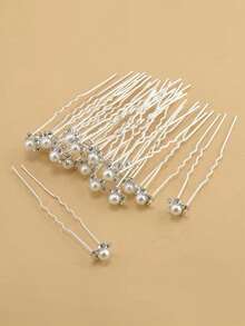 20pcs/Set Fashion Wedding Bridal Faux Pearl Flower Crystal Rhinestone Hair Clips Bridesmaid Hair Accessories, Hair Combs, Learning Supplies, Head Accessories, Party - Silver - View 5