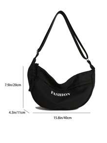 1 stuk gewatteerde, effen canvas tas met ritssluiting in de vorm van een halve maan, nieuwe collectie grote canvas tas met knoedels, minimalistische schoudertas met geborduurde letters, geschikt voor studenten, campus, reizen, woon-werkverkeer, casual, koppels, tarwedecoratie, ideaal voor dagelijks gebruik - Zwart - Bekijken 12