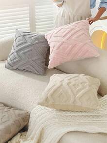 1 件/2 件现代毛绒人造天鹅绒枕套 - 奶油色和米色几何图案，柔软奢华的装饰靠垫套，适用于沙发或卧室拉链闭合，仅可手洗，无填充物，秋季装饰，秋季装饰，房间装饰 - 白色 - 查看 6