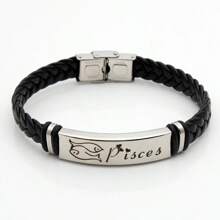 Stainless Steel Constellation Bracelet For Women Men Zodiac Sign Leather Bracelet Wristband Jewelry Birthday Gift