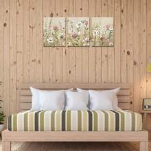 1/3 件现代花卉墙面艺术海报，现代风格墙面艺术，精致花朵和柔和色调的插图，优雅精致的帆布艺术品墙画礼物，非常适合卧室、浴室、办公室、客厅、墙壁装饰、家庭和宿舍装饰，无框/有框