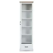 okwish Vitrina, aparador, aparador alto, mueble auxiliar, mueble de almacenaje, con mando a distancia de 16 colores y cajón y 5 compartimentos, vitrina alta de cristal, color blanco