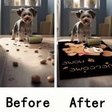 1 pieza Alfombra de alimentación para mascotas con estampado de huellas de perro "Bienvenido a Casa", de secado rápido y fácil de limpiar, para tazón de comida de perro/gato, almohadilla para jaula de mascotas, apta para todas las estaciones