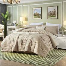 3pieces(Queen/King)Lightweight Solid Comforter Set For All Seasons, ,Soft & Comfortable Bed In A Bag Set For Student/Friends/Colleage,A Cloud-Like Sleeping Space All Year Round,Spring/Summer/Autumn/Winter,Great Gift - 卡其色 - 查看 3