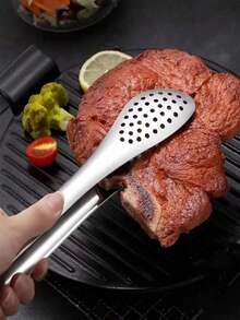 1pc Stainless Steel Food Tongs, Classic Silver Grilling Food Tongs For Kitchen - Silver - View 1