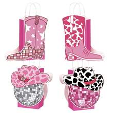 4/8/12 件，迪斯科女牛仔生日派对礼品袋单身派对装饰西部派对招待袋适合 80 年代 90 年代女牛仔靴纸质礼品袋热粉色礼品袋散装最后牛仔竞技派对用品 - 粉色 - 查看 4