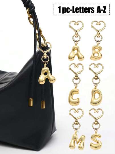 可爱字母泡泡吊坠包包挂饰 - 幸运水晶吊坠，金色字母 A-Z 吊坠，闪亮合金包包背包挂饰 - 生日及特殊场合的完美礼物，钥匙扣戒指包包背包汽车挂饰，送给女士和女孩的礼物，钱包和手提包配件