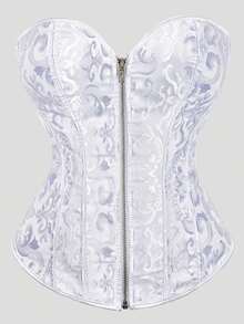 Women's Corset Style Zipper Front Bustier Top With Lace-Up Back, Suitable For New Year Party, Valentine's Day, Holiday, Halloween Costume - Multicolor - View 3