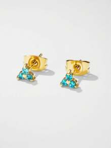 1 Pair Minimalist European And American Style Geometric Cubic Zirconia Stud Earrings, Silver Faux Pearl Earrings, Women Accessories For Daily Wear