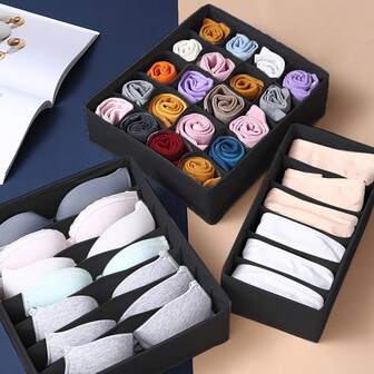 4pcs Set 6/7/8/24 Compartments Lingerie Storage Box, Bra Underwear Socks Organizers, Fabric Storage Containers