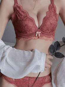 Top And Bottom Set, Pure Color Flower Print Romance, Ancient Palace Leisure, Simple Romance, French Mature Charm, Elegant Lace Bra And Shorts Set, All Season Compatible, Non-Wire, Super-Puffy Bra, Cleavage Make-Up, Beautiful Chest, Back, Neat Correction Bra, Side High Breast Enhancement, Sexy Underwear Set