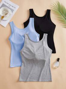 3PCS Women's Modal Spaghetti Strap Tank Top, Outer Wear, Thin, Slim Fit, Home Essentials, Breathable, Comfortable And Casual, For Workout
