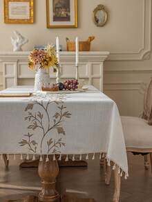 1 件咖啡色刺绣叶子桌布,流苏装饰,美式复古简约风格,可水洗,适用于书桌、餐桌、餐厅、咖啡馆、晚宴、派对、节日、感恩节、家居装饰、秋季装饰、所有季节 - 咖色 - 查看 13