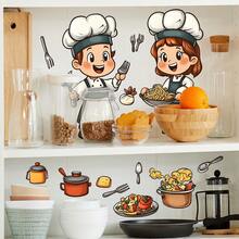 1 buah Stiker Dapur Koki Kartun Tahan Air PVC Perekat Mudah Dilepas Cocok untuk Dapur Restoran Stiker Dinding Ruang Tamu Dekorasi Rumah Segarkan Rumah Anda Stiker Dekorasi Liburan Hadiah Ulang Tahun Wisuda - MultiWarna - View 3