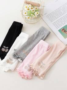 1 Peça Legging Macia e Confortável com Estampa de Cereja para Crianças, Estilo Simples e Clássico da Moda, Versátil para Uso Casual, Feriados, Volta às Aulas, Cor/Estilo Aleatórios Enviados