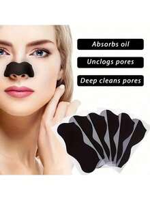 5/10pcs Bamboo Charcoal Face Cleansing Strips, Suitable For Blackhead, Pore Cleaning, Deep Cleansing Nose Blackhead Remover, Effective Oil Control For Men & Women - Multicolor - View 1