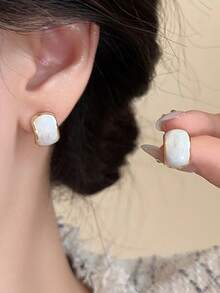 5pcs/Set Fashionable Minimalist Cute Resin Heart & Flower Square Faux Pearl Geometric Modern Delicate Luxury Design Earring Set, Suitable For Women For Daily Wear And Holidays - Set a - View 6