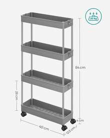 Carro de Almacenamiento de 4 Niveles, Carrito con Ruedas, Carro de Cocina, Ahorro de Espacio, para Baño, Oficina, 14,4 x 42 x 86 cm, Gris Paloma, Vuelta al Cole - Gris - Ver 4