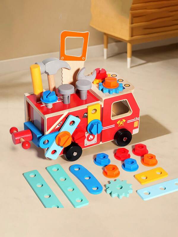 1 Set Caja de herramientas de construcción de madera para niños - Rompecabezas de ensamblaje de nudo de tornillo desmontable, juguetes de aprendizaje Montessori para bebés de 3+ años