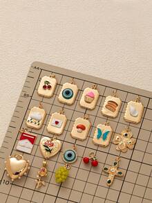 Cute Food Necklace Pendant, Food Rose Cherry Love Weather Cross Butterfly Cake Bread Pattern Rectangular Shape Pendant - Gold - View 3