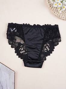 3 Packs Women's Shiny Underwear - Glossy Floral Lace Panties, Vibrant Bloom Design & Buttery-Soft Fit - Elegant Bikini Briefs For Everyday Romance