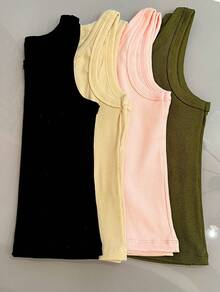 Kit 4 Women's Tank Top Foreign Blogger Premium Stylish Blouse Winter Mother's Day Girlfriend - 深綠色,粉紅色,米色和黑色 - 查看 5